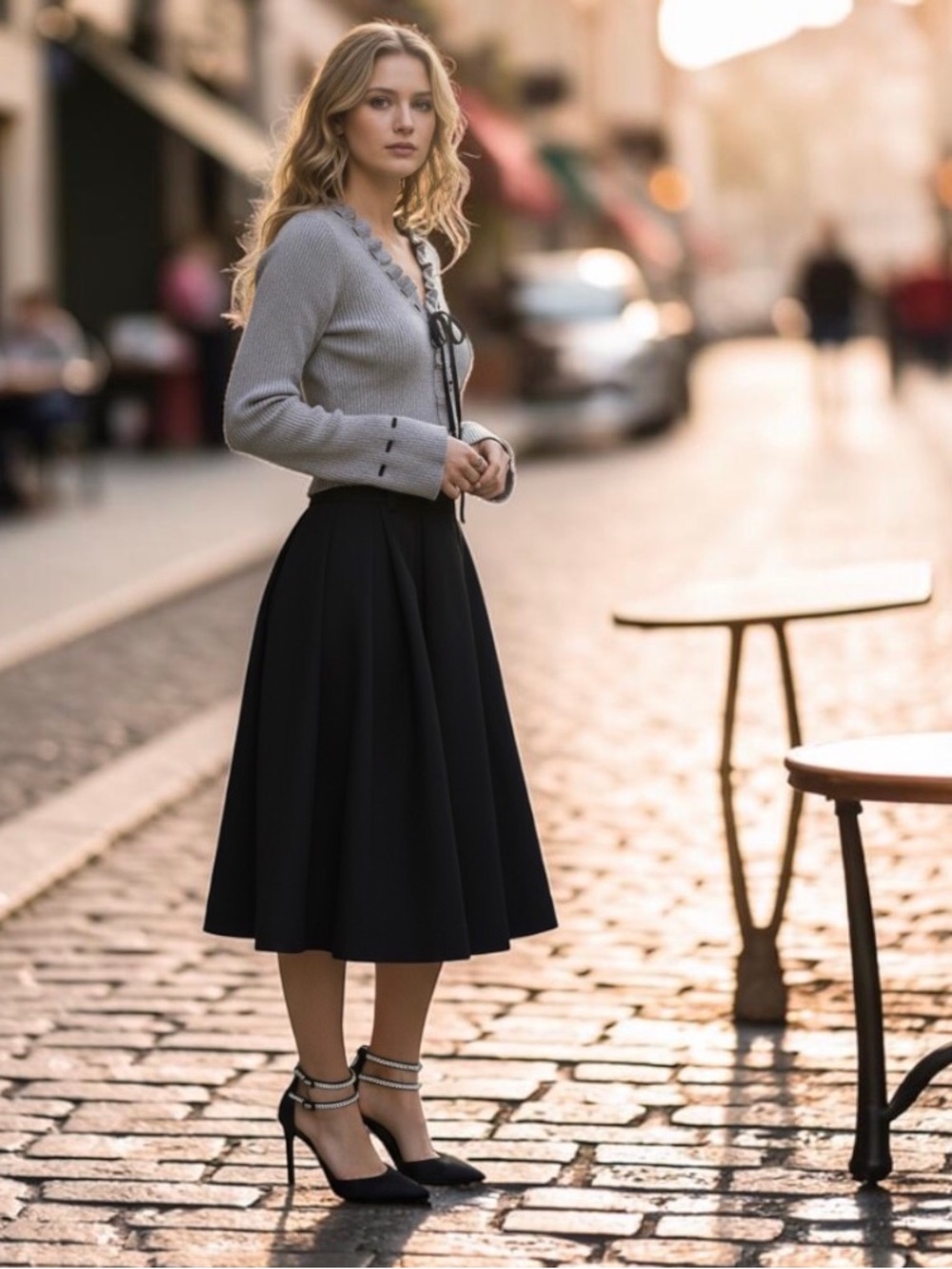 Gray Ribbed Knit Pullover